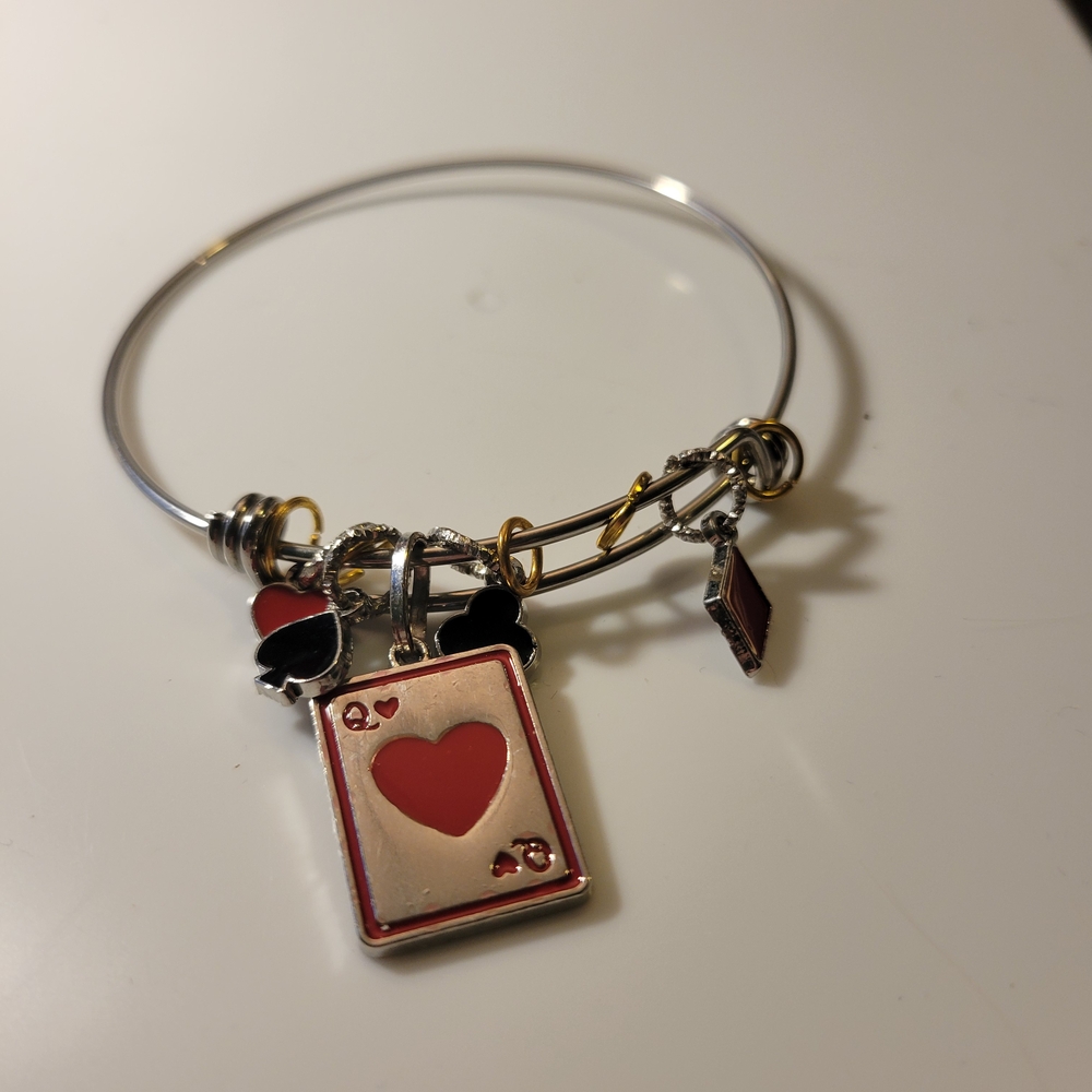 Silver and Red Playing Card Charm Bracelet